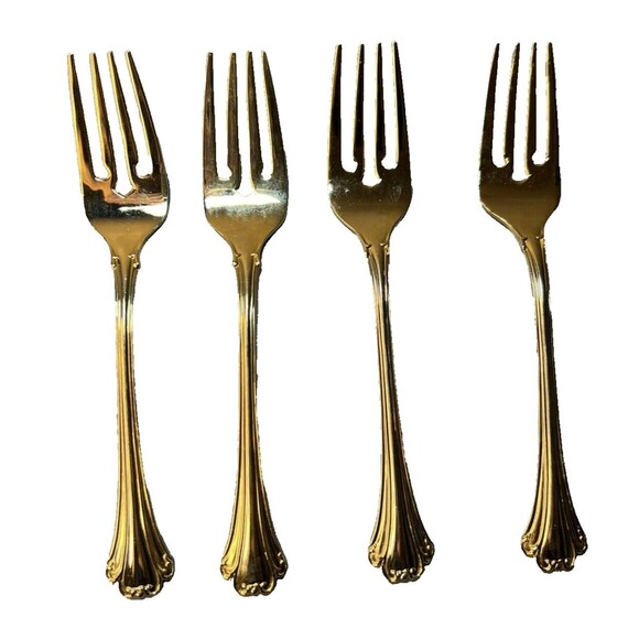 FB Rogers‎ Golden Plated Electroplate American Chipendale 4 Forks Salad - Picture 1 of 15